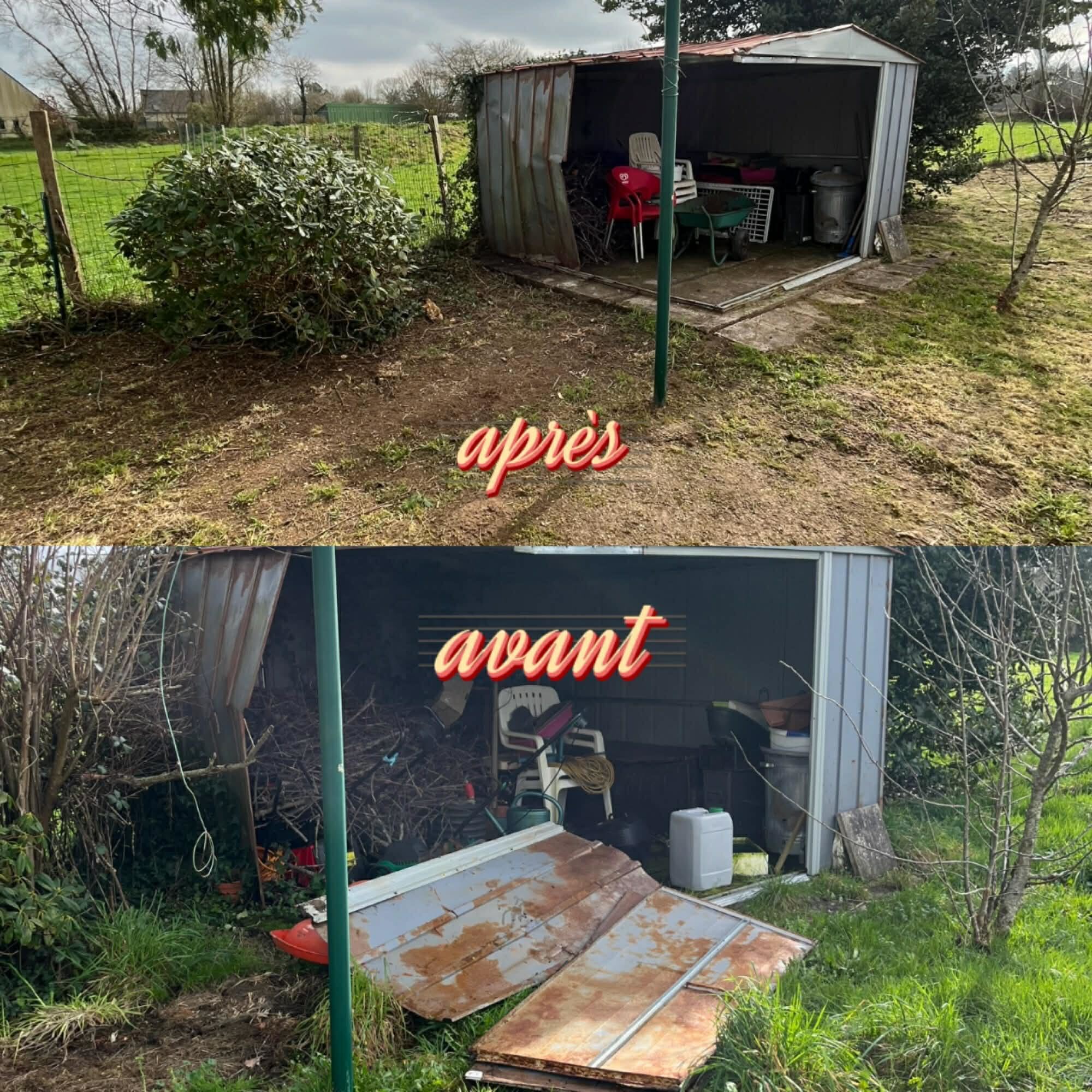 Débarras abri de jardin avant après