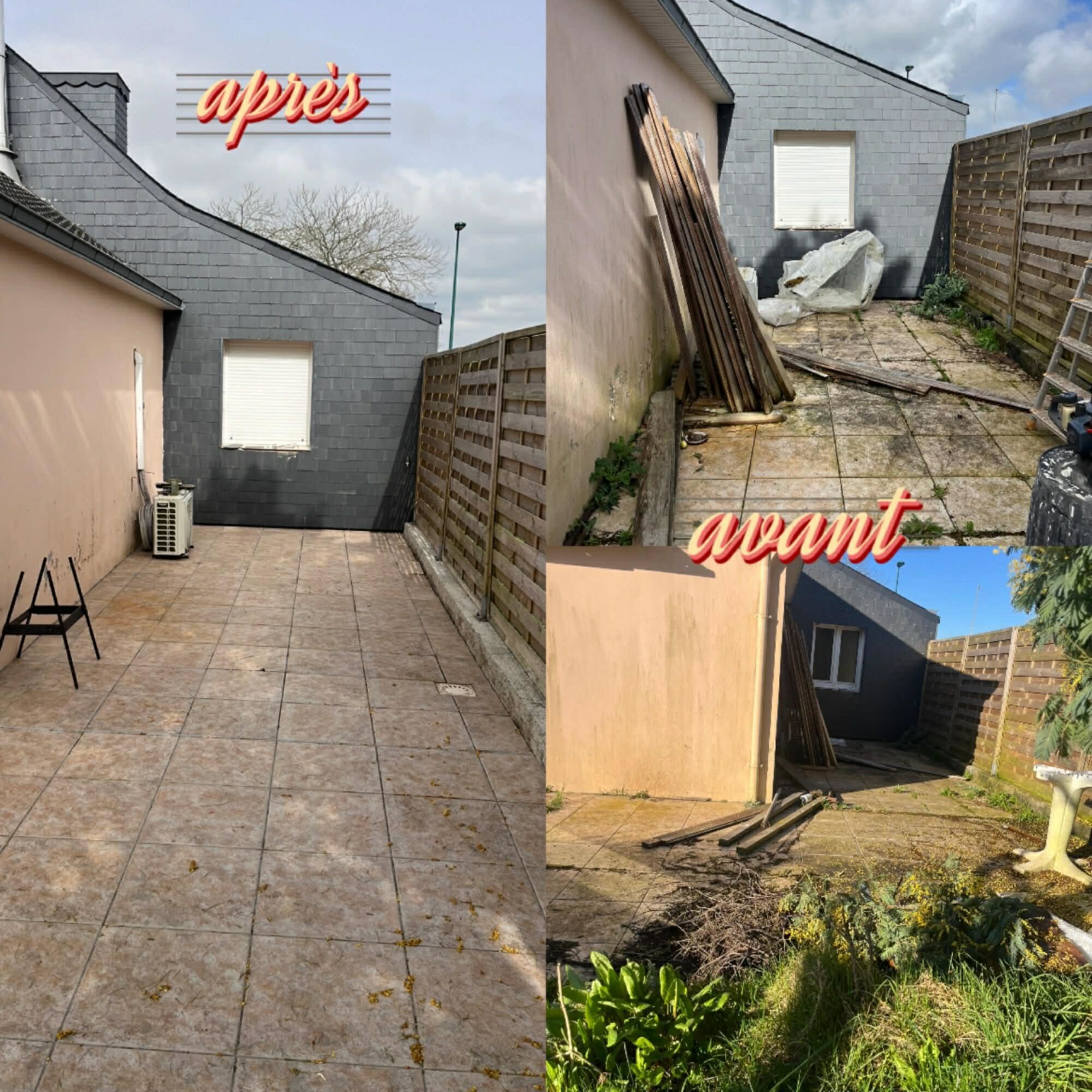 Débarras et nettoyage de cour avant après